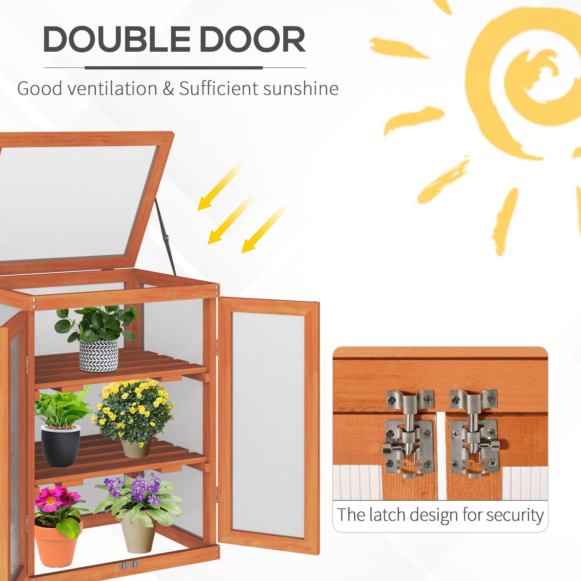 Wooden 2 Tier Cold Frame Greenhouse Polycarbonate Plant Grow House Portable Garden, 22.8" x 17.3" x 30.7", Orange