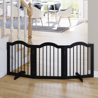 24"H Foldable Dog Gate, 3 Panels Freestanding Pet Gate Barriers Indoor with Support Feet, Puppy Fence for Small Dogs, Bl