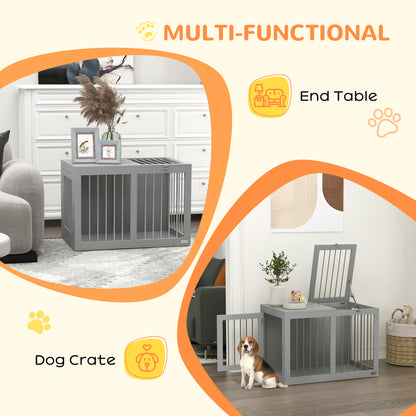 31.5" Dog Crate Furniture with Double Doors, for Medium Dogs, Grey