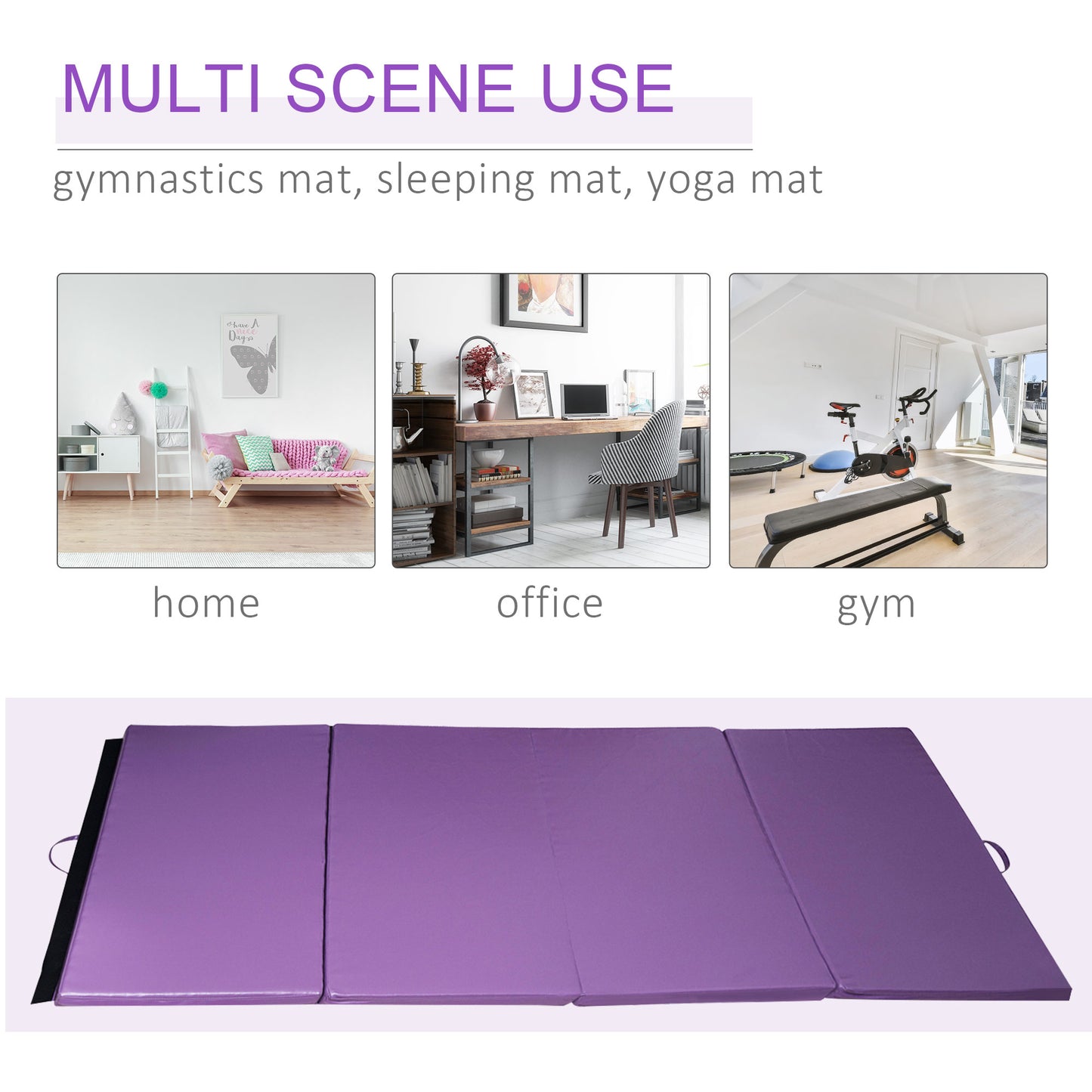 Soozier 4'x8'x2" Folding Gymnastics Tumbling Mat, Exercise Mat with Carrying Handles for Yoga, MMA, Martial Arts, Stretc