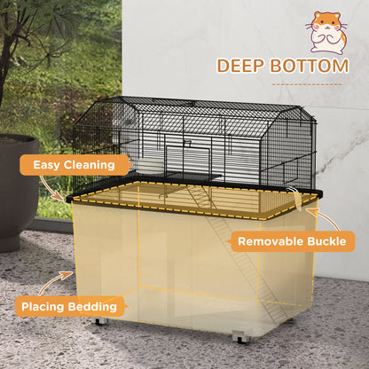Hamster House Gerbil Habitat for Dwarf Hamster with Wheels, Detachable Bottom - Black