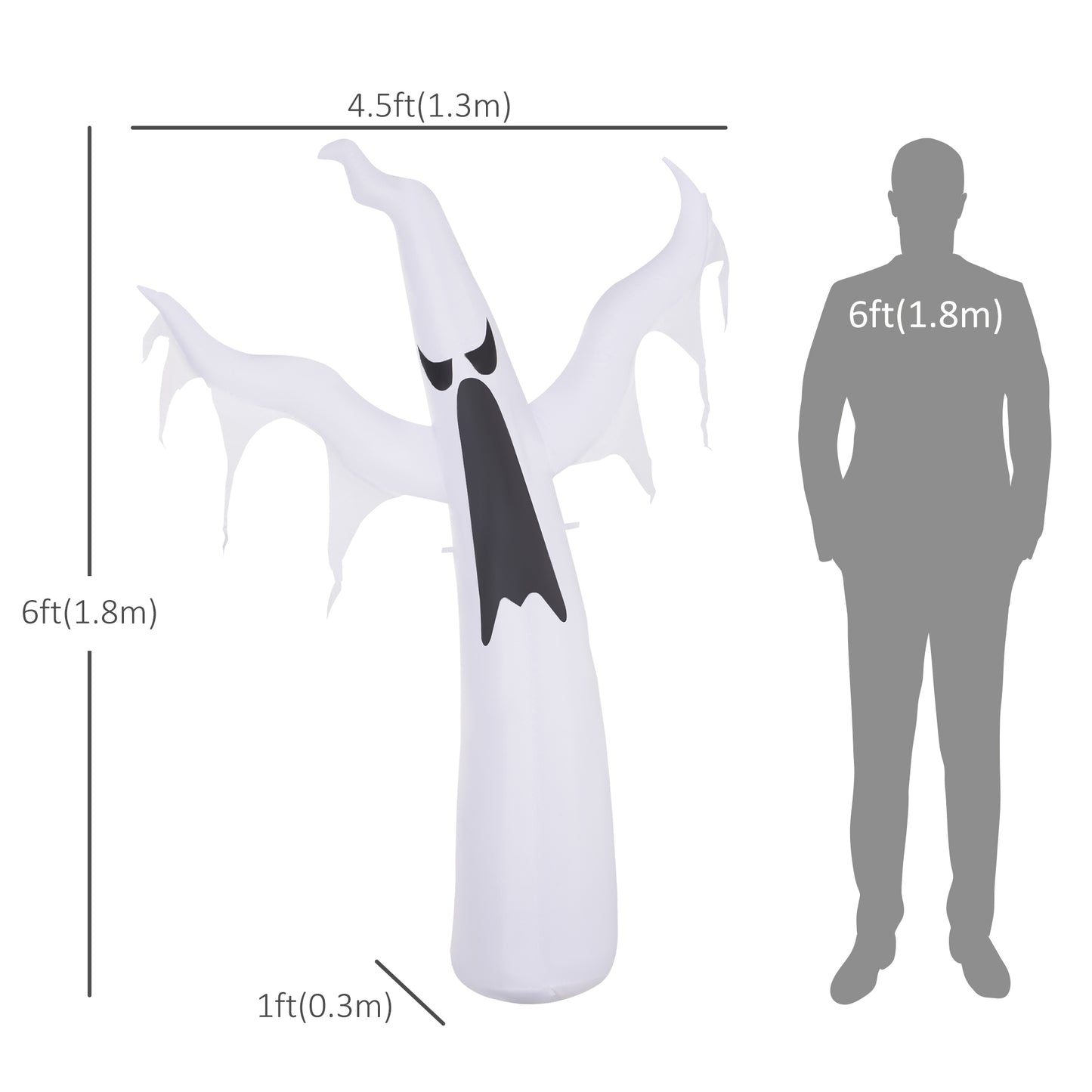 6FT Tall Halloween Inflatable White Ghost, Outdoor Blow Up Yard Decoration with LED Lights for Garden, Lawn, Party, Holi