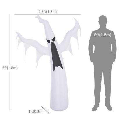 6FT Tall Halloween Inflatable White Ghost, Outdoor Blow Up Yard Decoration with LED Lights for Garden, Lawn, Party, Holi
