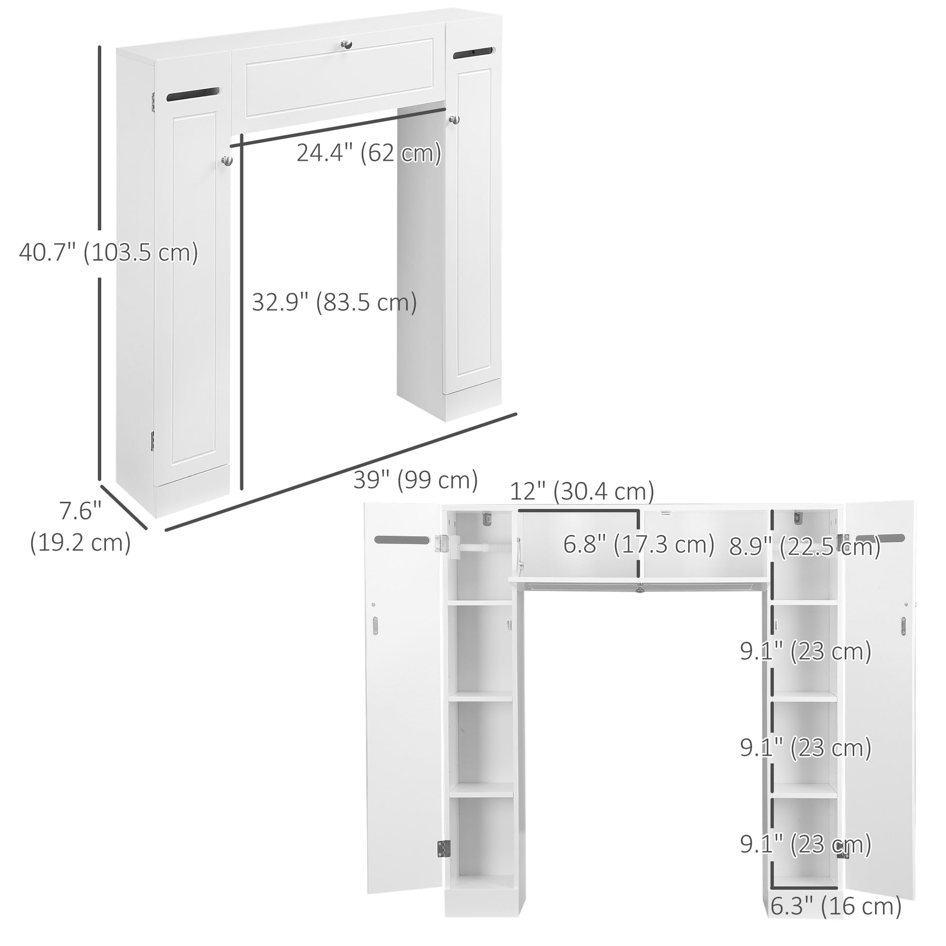 Over the Toilet Storage Cabinet, Freestanding Bathroom Organizers Cabinet with Flip Up Door and Adjustable Shelves for L