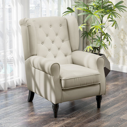 Fabric Accent Chair, Button Tufted Armchair, Upholstered Modern Living Room Chair, Wingback Chair with Wood Legs, Rolled