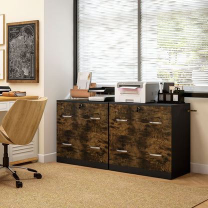 2 Drawer File Cabinet with Lock, Office Filing Cabinet, Hanging Bar for Letter Size, Home Office, Rustic Brown