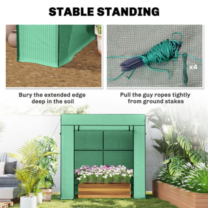 Walk-in Tomato Greenhouse Lean-to Green House with Reinforced PE Cover, Roll-up Door, Mesh Windows, Green