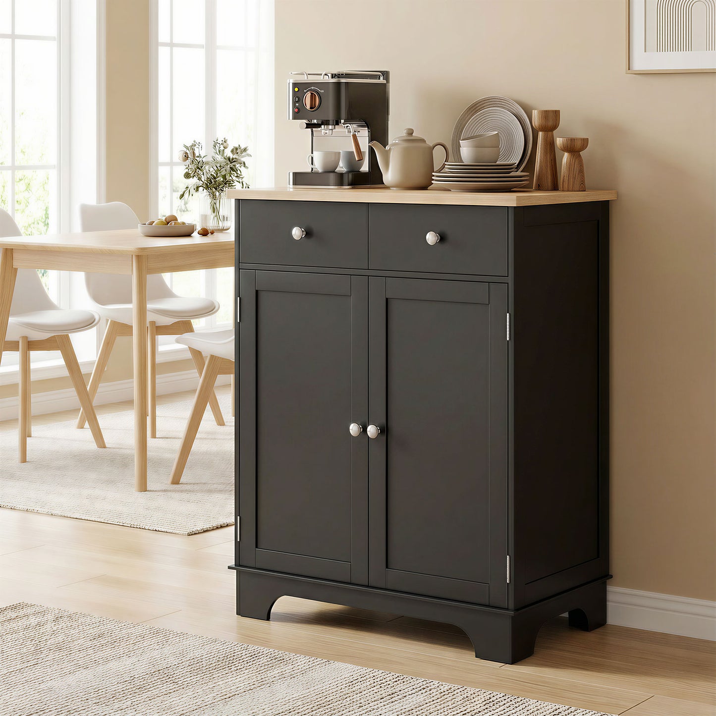 Sideboard Buffet Cabinet with Storage, 27" Kitchen Cabinet with Adjustable Shelf, 2 Drawers and 2 Doors, Coffee Bar Cabi