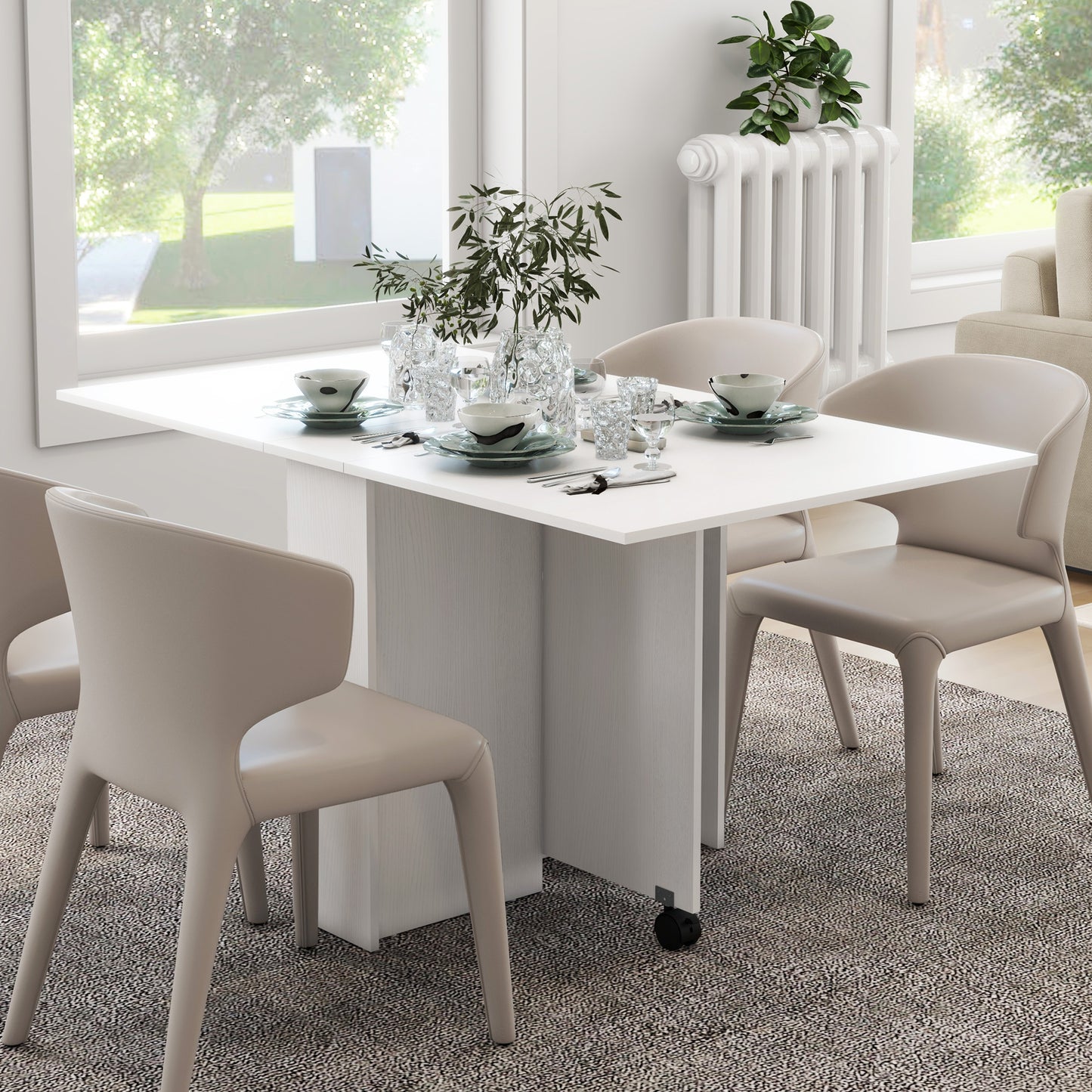 Folding Dining Table, 55" Drop Leaf Table for Small Spaces, Foldable Table with Storage Shelves for Kitchen, Dining Room
