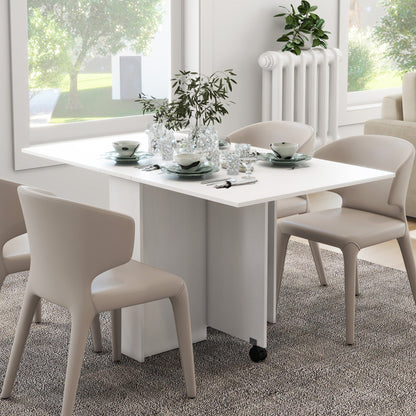 Folding Dining Table, 55" Drop Leaf Table for Small Spaces, Foldable Table with Storage Shelves for Kitchen, Dining Room