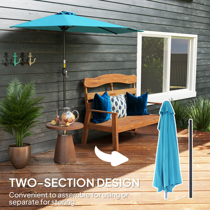 9ft Half Round Umbrella Outdoor Patio Garden Balcony Parasol Window Sun Shade w/ 5 Ribs, Light Blue