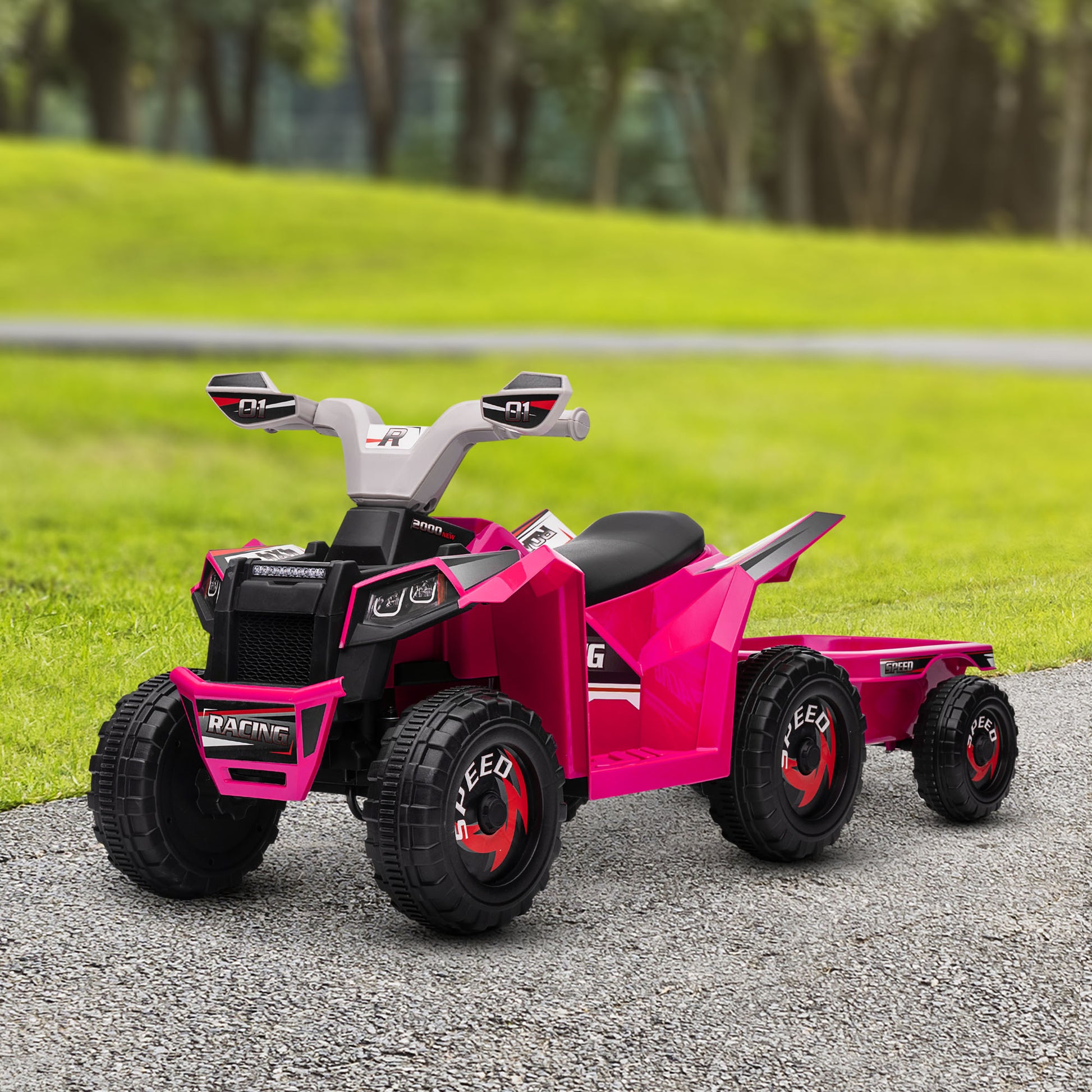 VarietyKart 6V Electric Toy Car with Back Trailer, Forward Backward, Wear-Resistant Wheels for Ages 18-36 Months, Pink