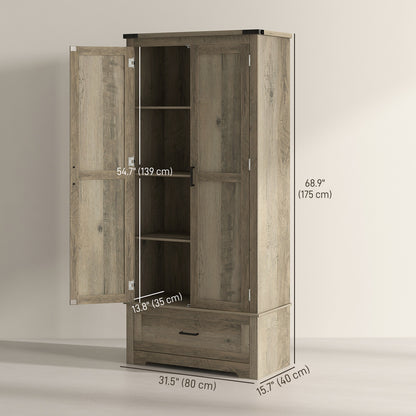 69" Tall Farmhouse Kitchen Pantry Cabinet with 2 Doors, Drawer and Adjustable Shelves, Grey