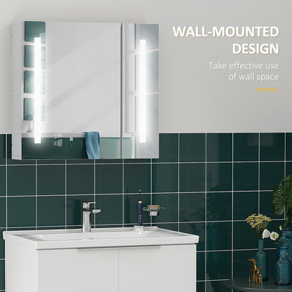 LED Medicine Cabinet with Mirror and Lights, 27.5" x 25.5" Lighted Bathroom Wall Cabinet, Bathroom Mirror Cabinet with A