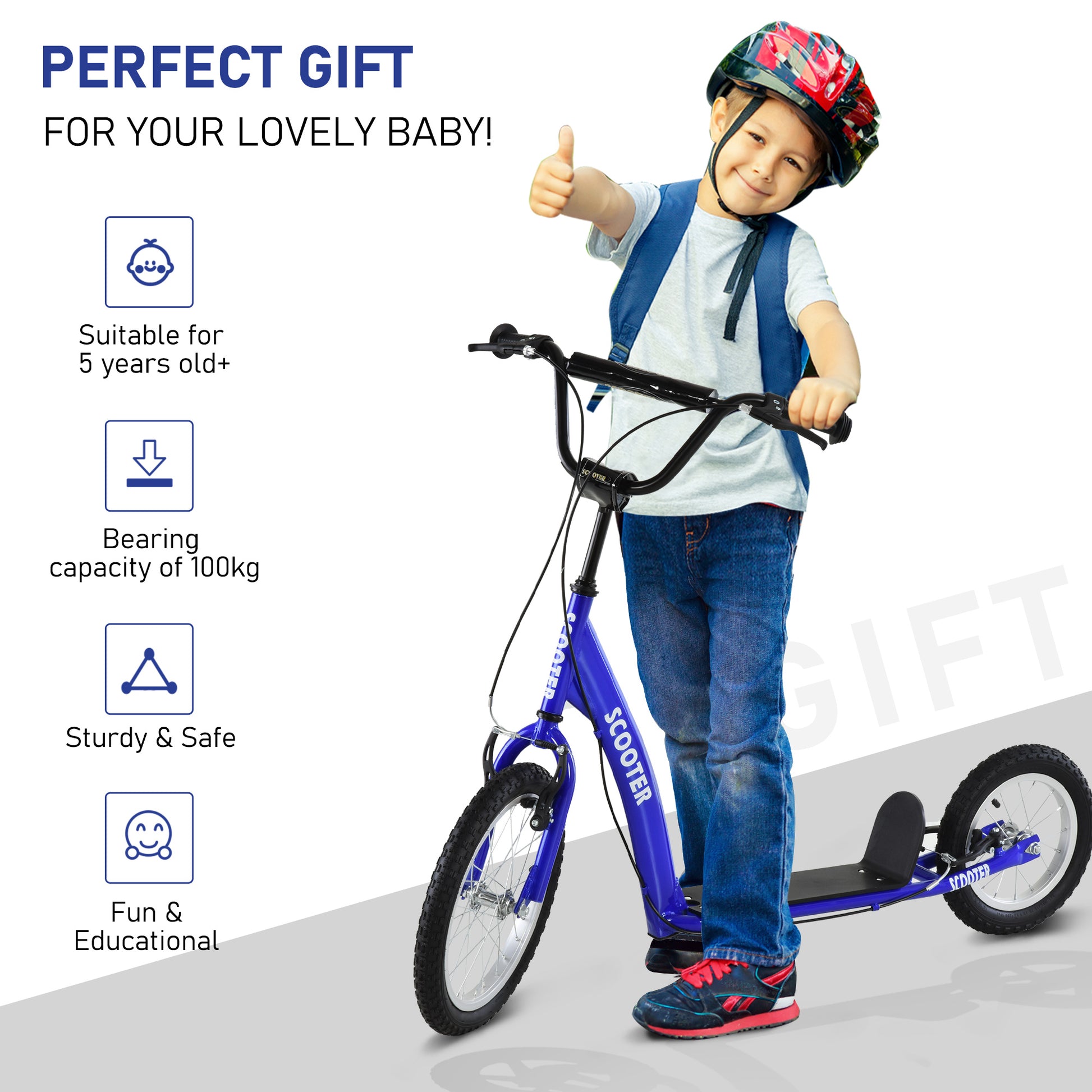VarietyKart Kids Scooter with Adjustable Handlebar, Youth Kick Scooter with Dual Brakes, Inflatable Wheels, for Age 5+, 