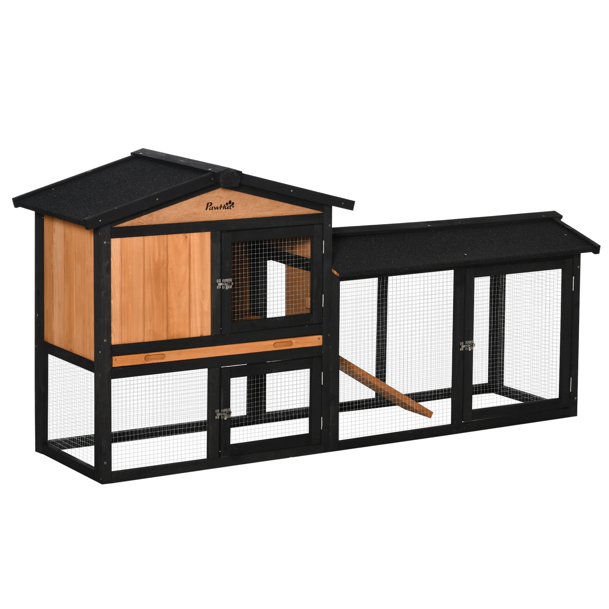 69" Wooden Rabbit Hutch Pet Playpen Bunny House Enclosure with Run Box, Slide-out Tray, Ramp, for Rabbits and Small Anim
