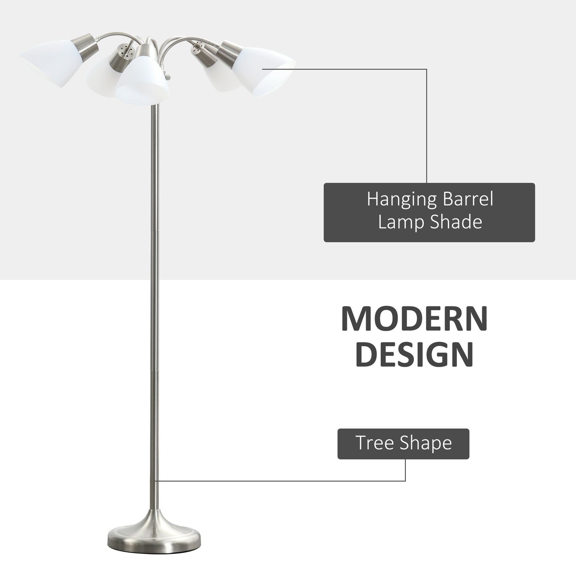 Arc Tree Floor Lamp with 5 Adjustable Rotating Lights, Modern Standing Gooseneck Reading Light for Living Room Bedroom O
