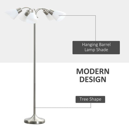 Arc Tree Floor Lamp with 5 Adjustable Rotating Lights, Modern Standing Gooseneck Reading Light for Living Room Bedroom O