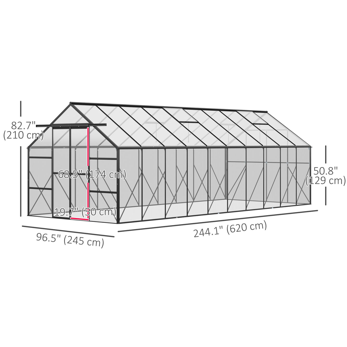 20' x 8' x 6.9' Walk-in Greenhouse with Adjustable Roof Vent, Rain Gutter and Sliding Door for Winter, Large Aluminum Gr