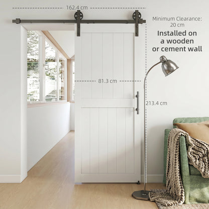 32inx84in Barn Door with 6FT Sliding Door Hardware Kit, Handle, Upgraded Rollers and Floor Guide, Waterproof, White