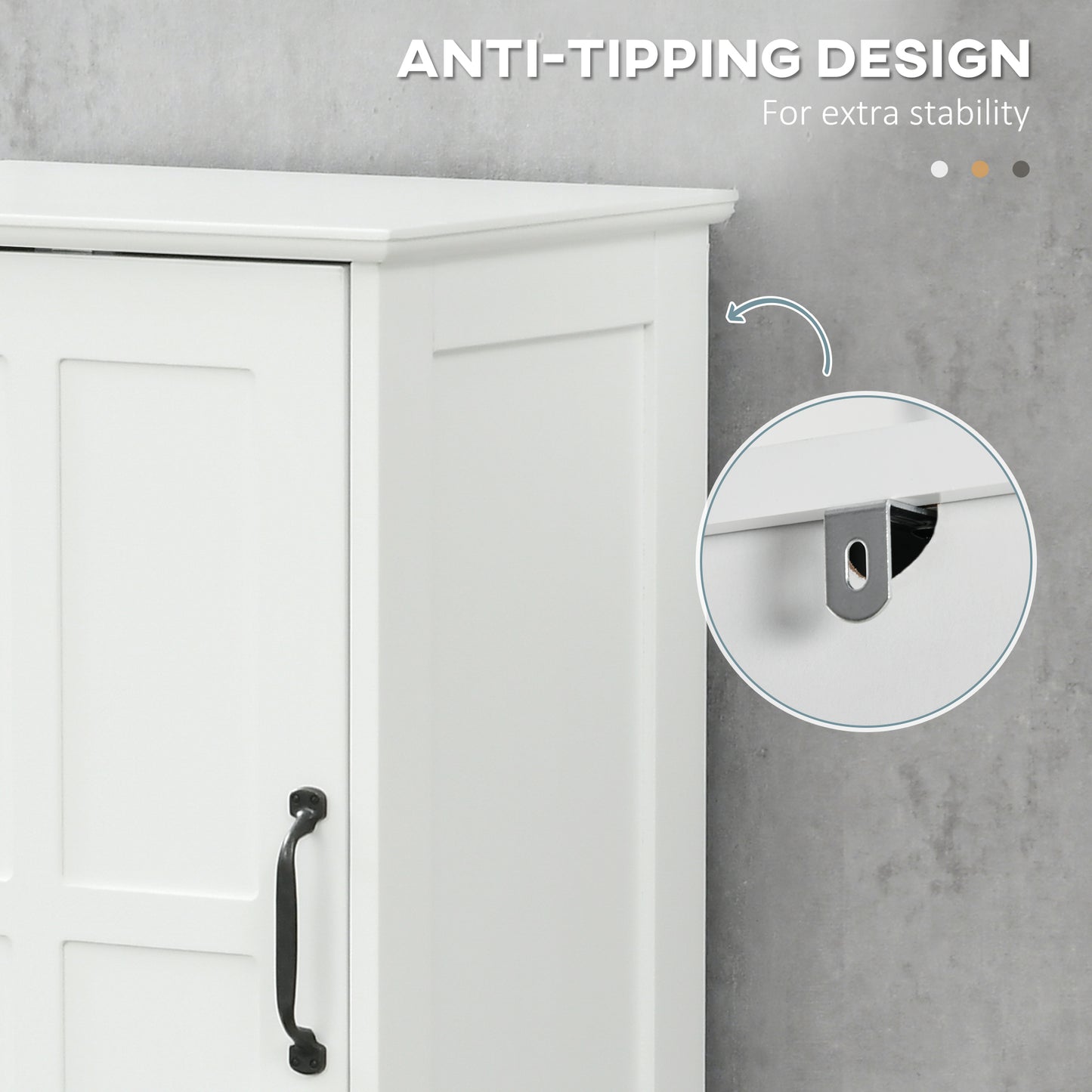 Modern Bathroom Cabinet, Narrow Bathroom Vanities with Open Shelf Drawer Recessed Doors and Adjustable Shelves White