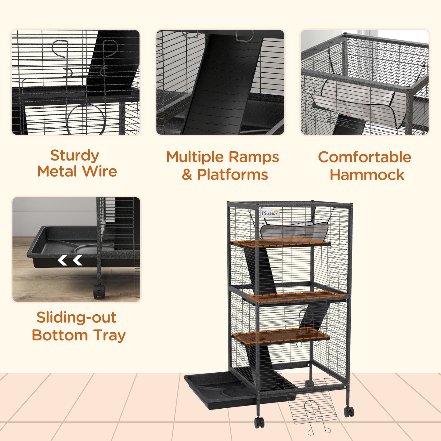 Steel Small Animal Cage for Ferret, Chinchilla, Kitten and Rabbit, Black