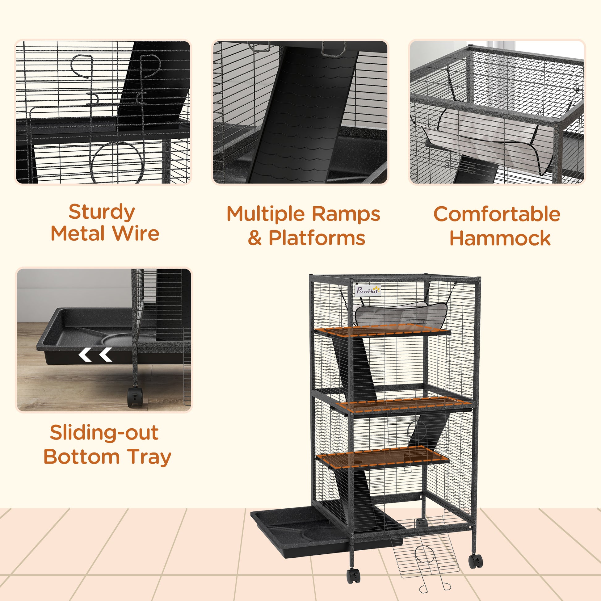 Steel Small Animal Cage for Ferret, Chinchilla, Kitten and Rabbit, Black