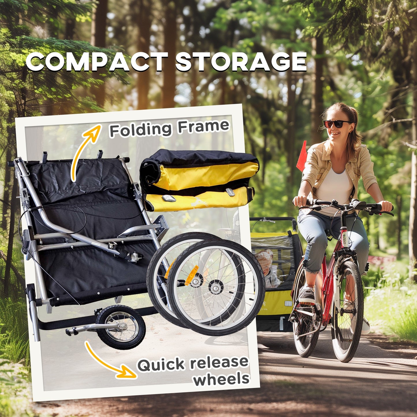 VarietyKart 2-in-1 Bike Trailer for Kids, Foldable 2-Seat Baby Stroller with 5-Point Harness, Rubber Wheels, Storage Bag