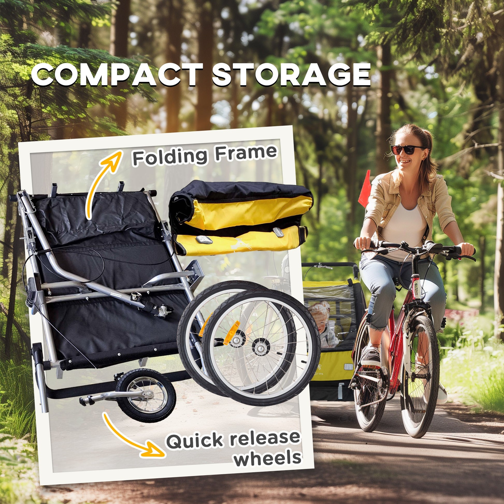 VarietyKart 2-in-1 Bike Trailer for Kids, Foldable 2-Seat Baby Stroller with 5-Point Harness, Rubber Wheels, Storage Bag