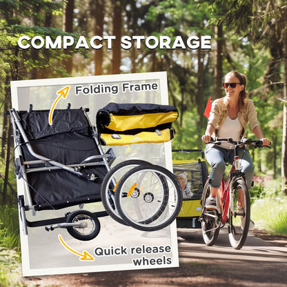 VarietyKart 2-in-1 Bike Trailer for Kids, Foldable 2-Seat Baby Stroller with 5-Point Harness, Rubber Wheels, Storage Bag