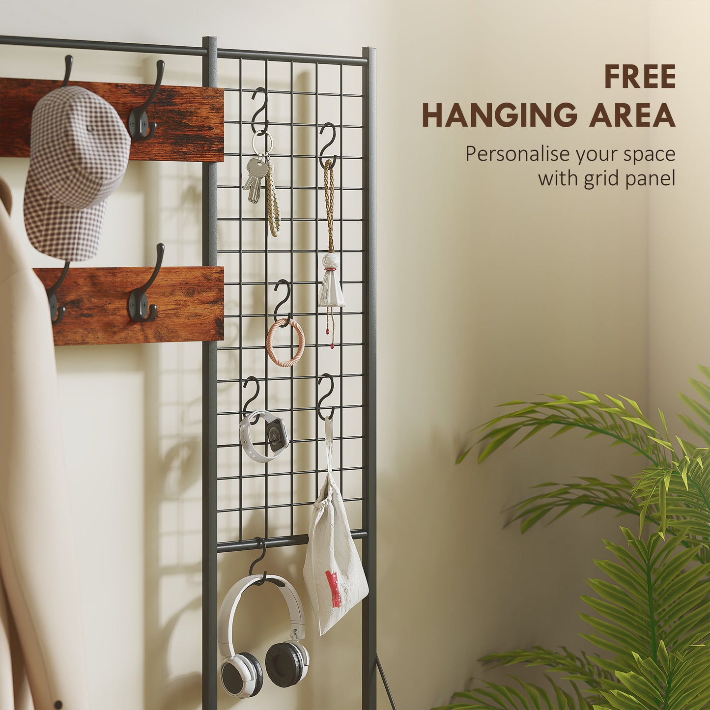 4-In-1 Coat Rack with 7 Drawer Fabric Dresser, Hall Tree with 14 Hooks for Hallway, Entryway, Bedroom, Rustic Brown