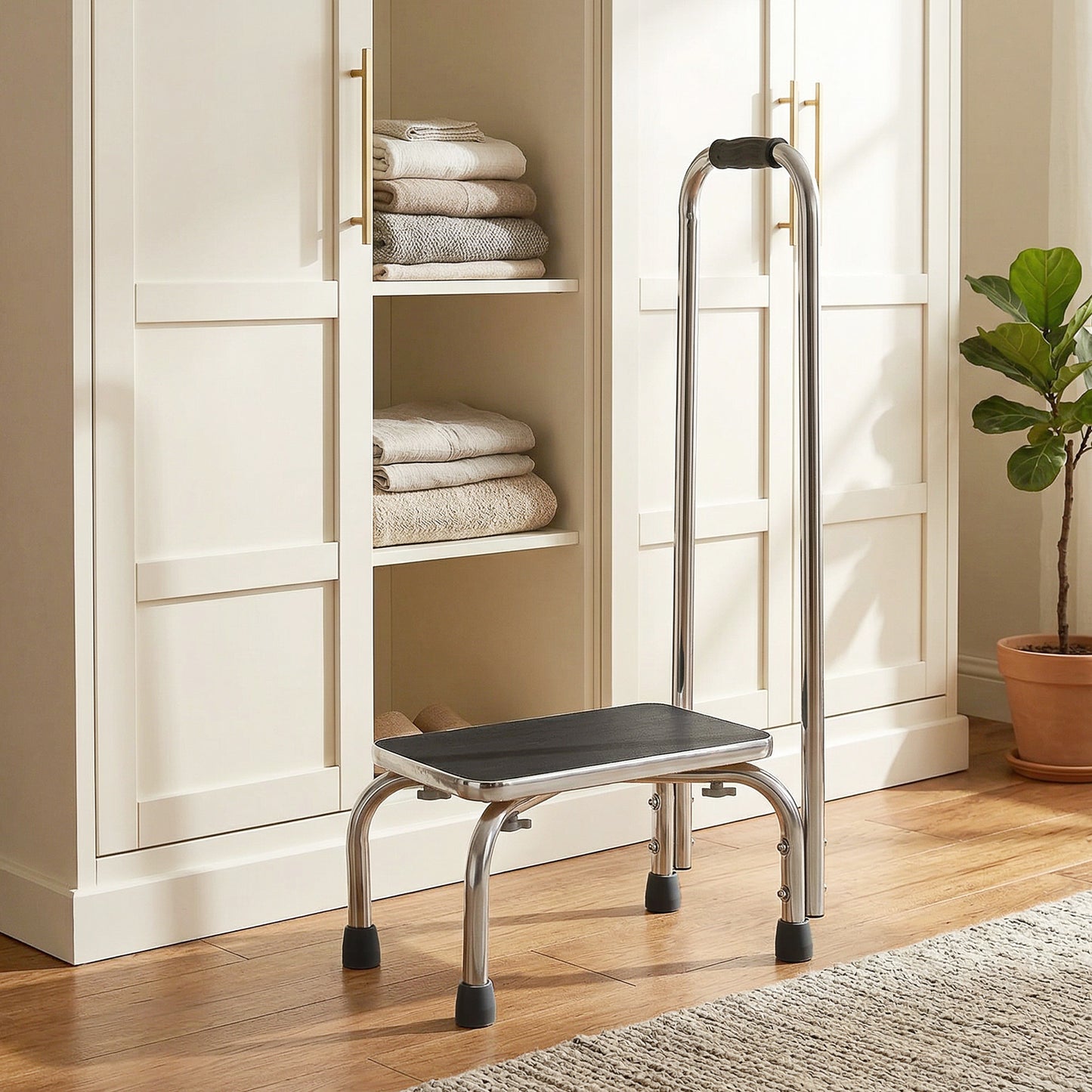Step Stool with Handle for Adults and Seniors, Heavy Duty Metal Foot Step Stool for Elderly, Portable Stool with Anti-sl