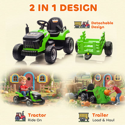 Qaba 12V Kids Ride On Tractor with Trailor, Remote Control, Music, Lights, Shifter, for Kids Ages 3-8 Years, Green