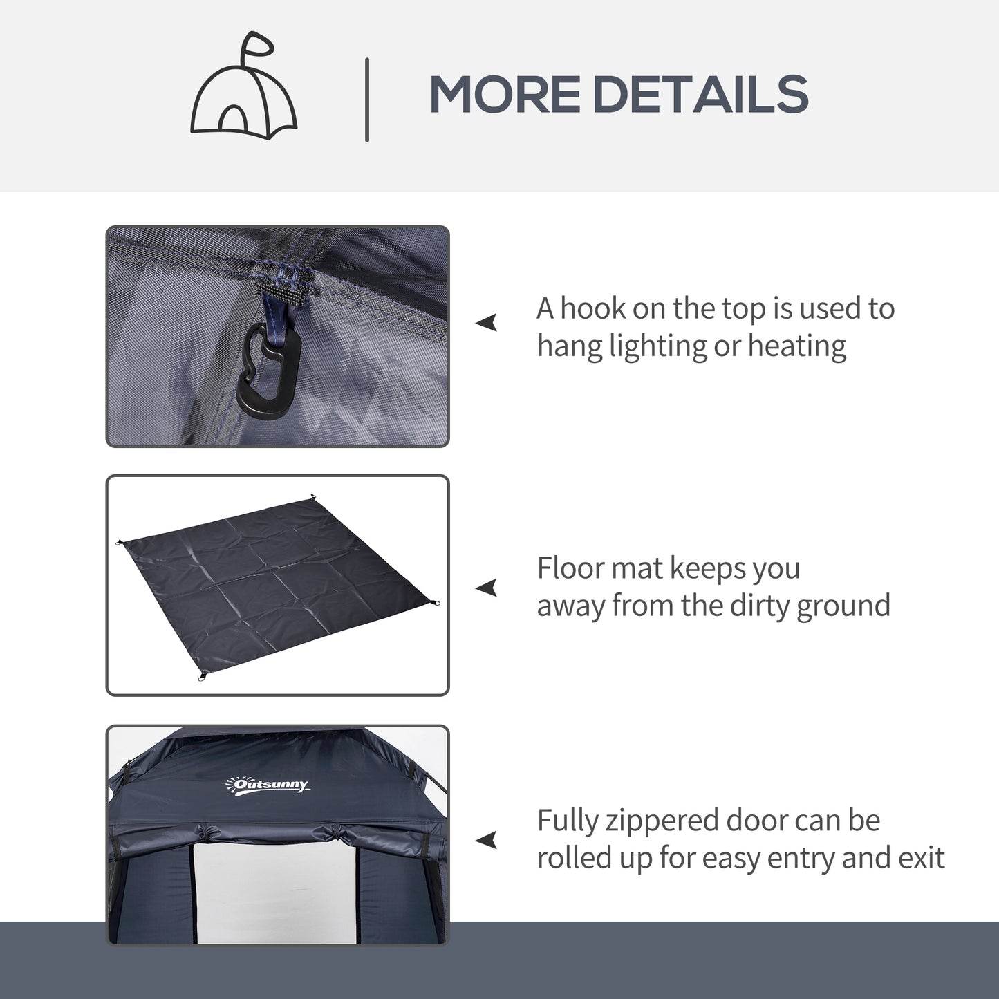 60" x 60" x 82" Shower Tent Extra Wide Changing Room Privacy Portable Camping Shelters with Windows & Floor Mat, Dark Bl