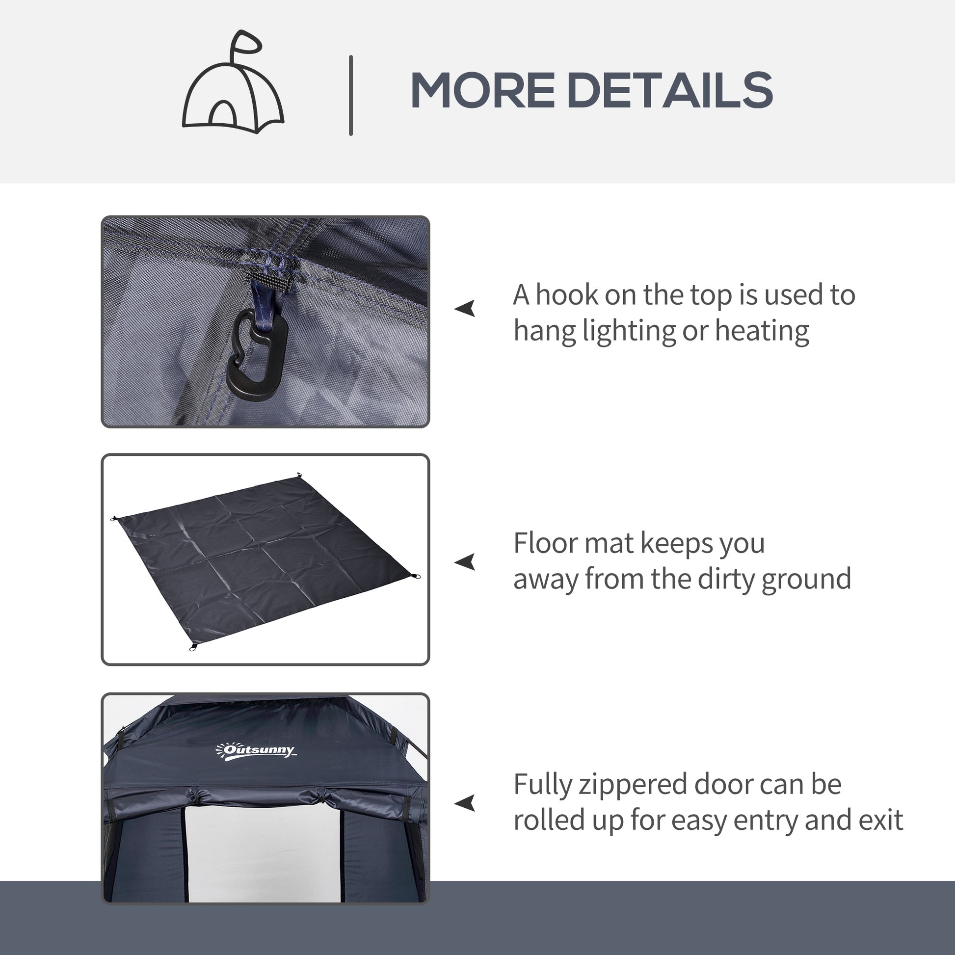 60" x 60" x 82" Shower Tent Extra Wide Changing Room Privacy Portable Camping Shelters with Windows & Floor Mat, Dark Bl