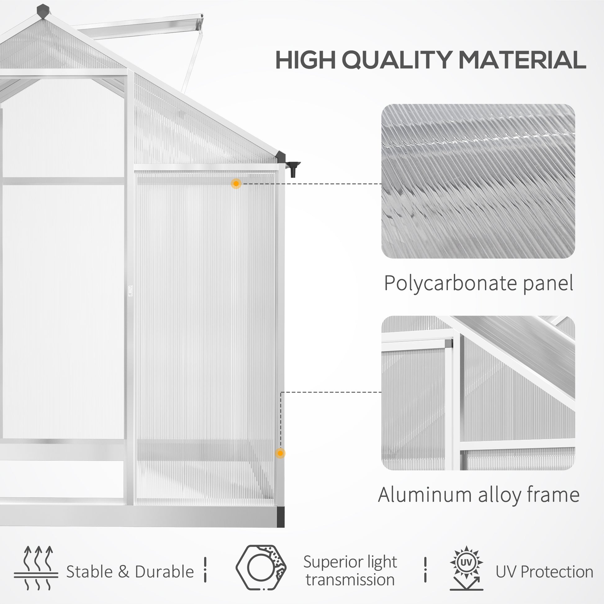 6' x 8' x 6.4' Polycarbonate Greenhouse, Aluminum Walk-In Green House Kit Garden, Plants Grow with Rain Gutter and Roof 