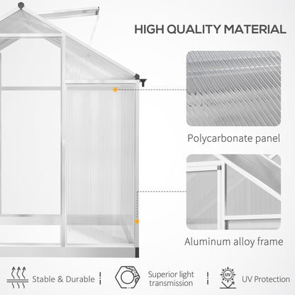 6' x 8' x 6.4' Polycarbonate Greenhouse, Aluminum Walk-In Green House Kit Garden, Plants Grow with Rain Gutter and Roof 