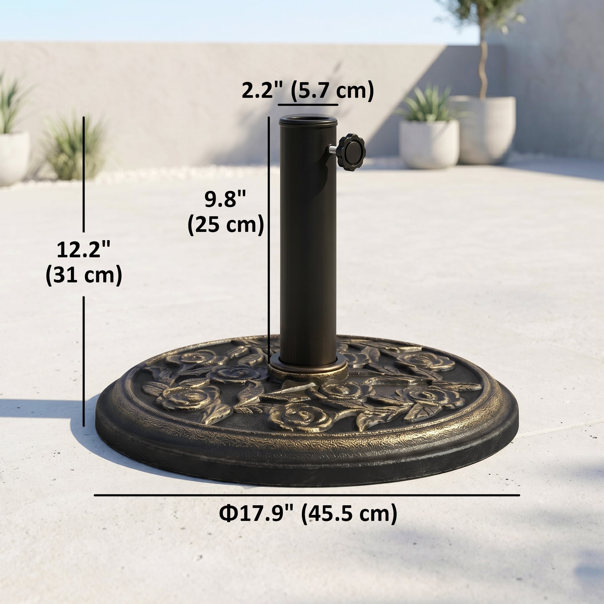 20 lbs Resin Round Patio Umbrella Base 18" Outdoor Decorative Cast Stone Parasol Stand Market Garden Umbrella Holder, Br