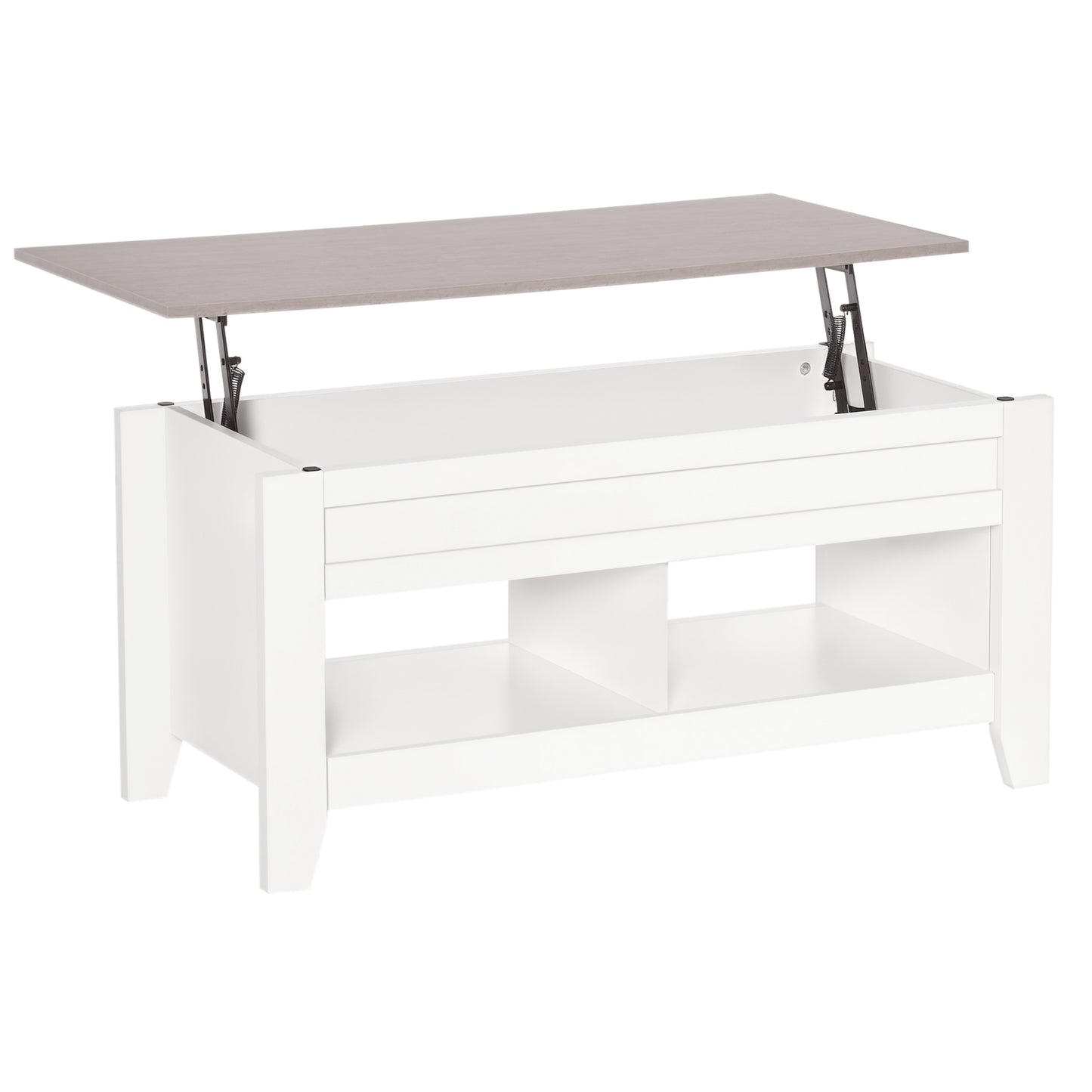 Lift Top Coffee Table with Hidden Storage Compartment and Open Shelves, Lift Tabletop Pop-Up Center Table for Living Roo