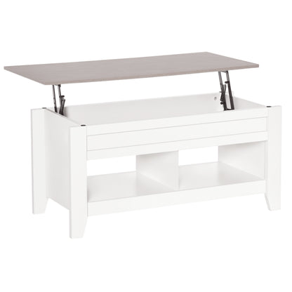 Lift Top Coffee Table with Hidden Storage Compartment and Open Shelves, Lift Tabletop Pop-Up Center Table for Living Roo