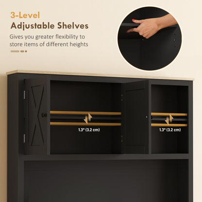 69" Pantry Cabinet with Charging Station, Kitchen Cabinet with Microwave Stand, Tilt-Out Trash Can Cabinet, Black