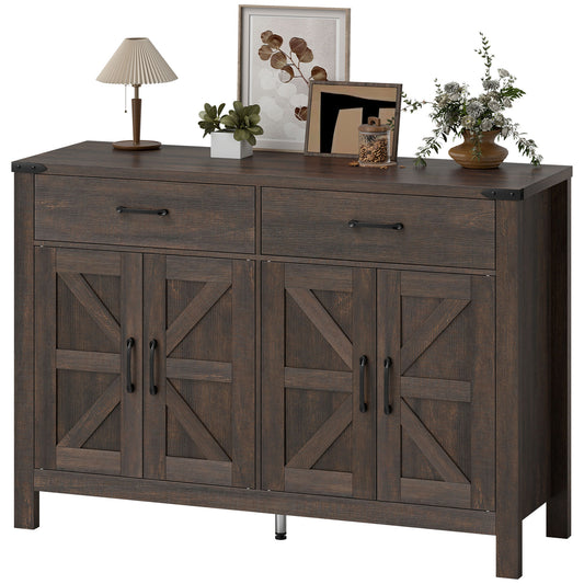Sideboard Buffet Cabinet, Farmhouse Kitchen Storage Cabinet w/ 2 Drawers and Shelves for Living Room, Entryway