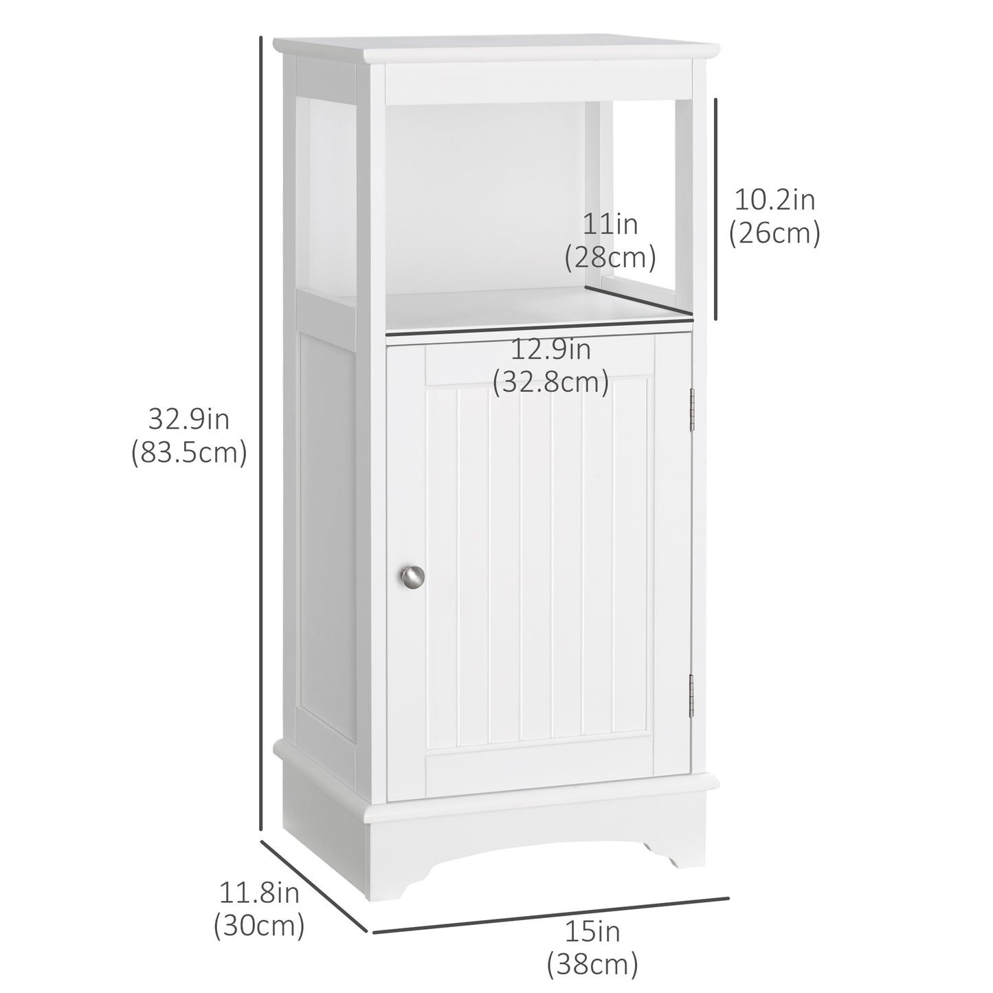 Modern Bathroom Floor Cabinet with Open Shelf, Freestanding Storage Organizer Unit with Single Door for Home Office, Liv