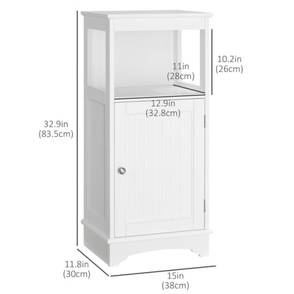 Modern Bathroom Floor Cabinet with Open Shelf, Freestanding Storage Organizer Unit with Single Door for Home Office, Liv