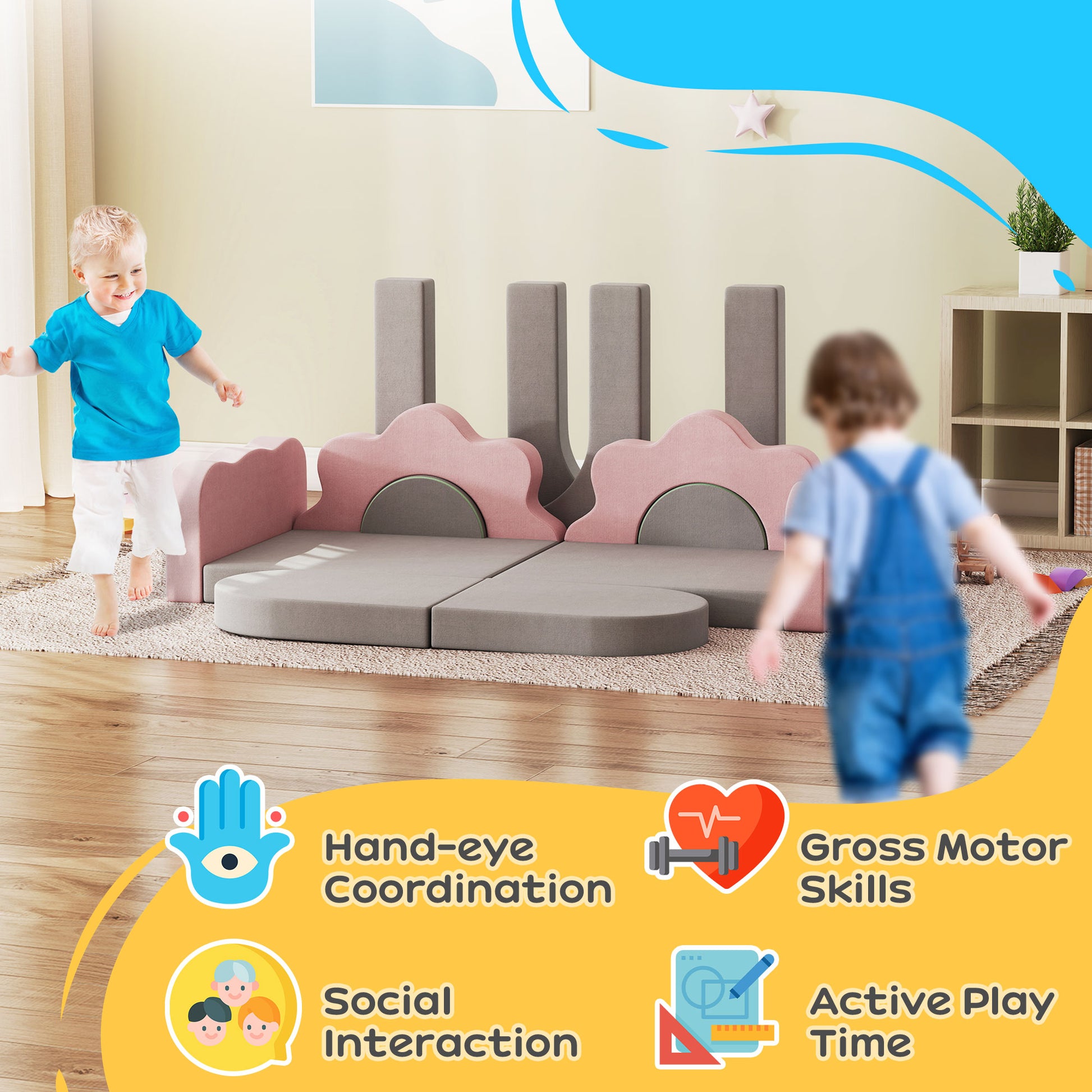 Qaba 12-Piece Climbing Toys for Toddlers with Ball Pit (Balls not Included), Indoor Climb and Crawl Activity Play Set, G
