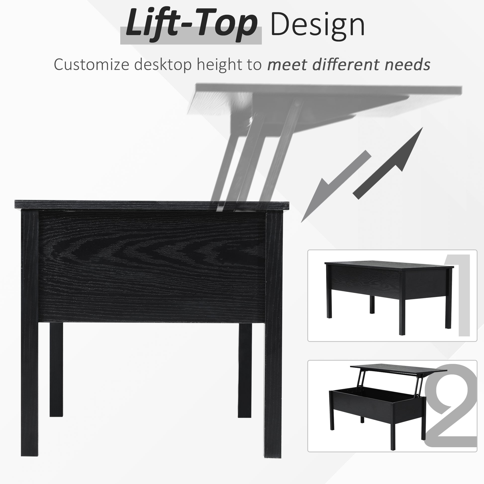 39" Modern Lift Top Coffee Table with Hidden Storage Compartment, Center Table for Living Room, Black
