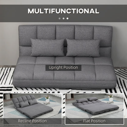 51" Folding Floor Sofa, Foldable 2-Seater Lazy Sofa Sleeper Bed, Adjustable Linen Floor Couch with 9-position Backrest, 