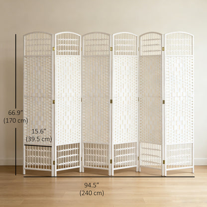 6 Panel Folding Room Divider, Portable Privacy Screen, Wave Fiber Room Partition for Home Office, White