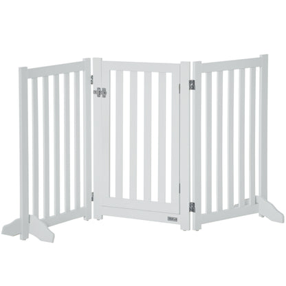 31.5"H Foldable Dog Gate with Door, 3 Panels Freestanding Pet Gate Barriers Indoor with Support Feet, Puppy Fence for Sm
