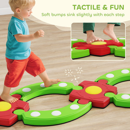Qaba Kids Balance Beam Stepping Stones with Non-slip Surface for Kids 3-8, Build Coordination and Gross Motor Skills, Gr